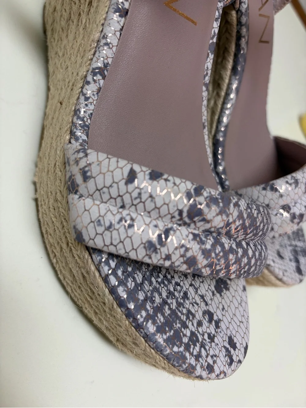 New Deltan Snake-Print Wedge Sandal in lilac